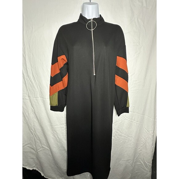 Zara Black Long Dress W/ Half Zip And Long Sleeves, Mock Neck - Picture 4 of 5